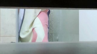 Sister with tan line sexy is recorded taking a shower without her knowing